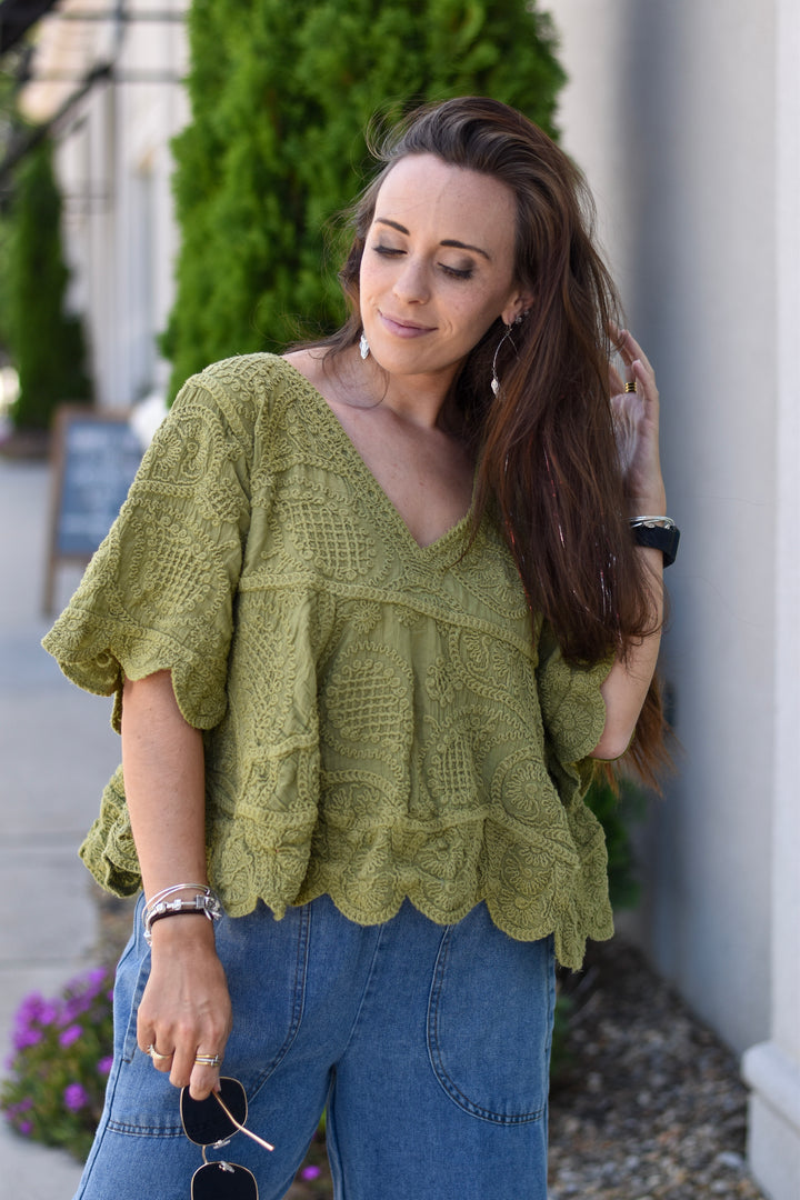 Pol Vintage Wash Crochet Top