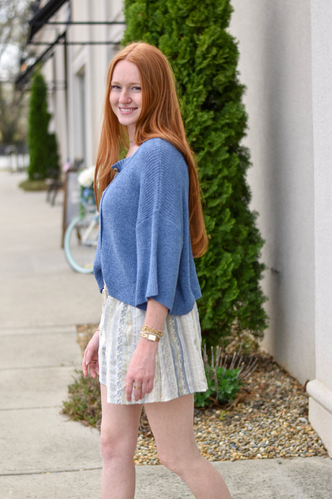 Coastal Stitch Embroidered Stripe Shorts