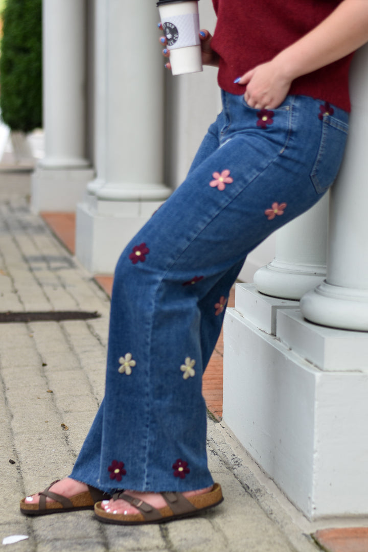 Charlie B Floral Wide Leg Jeans