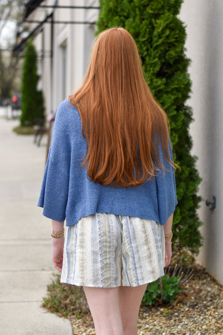Coastal Stitch Embroidered Stripe Shorts