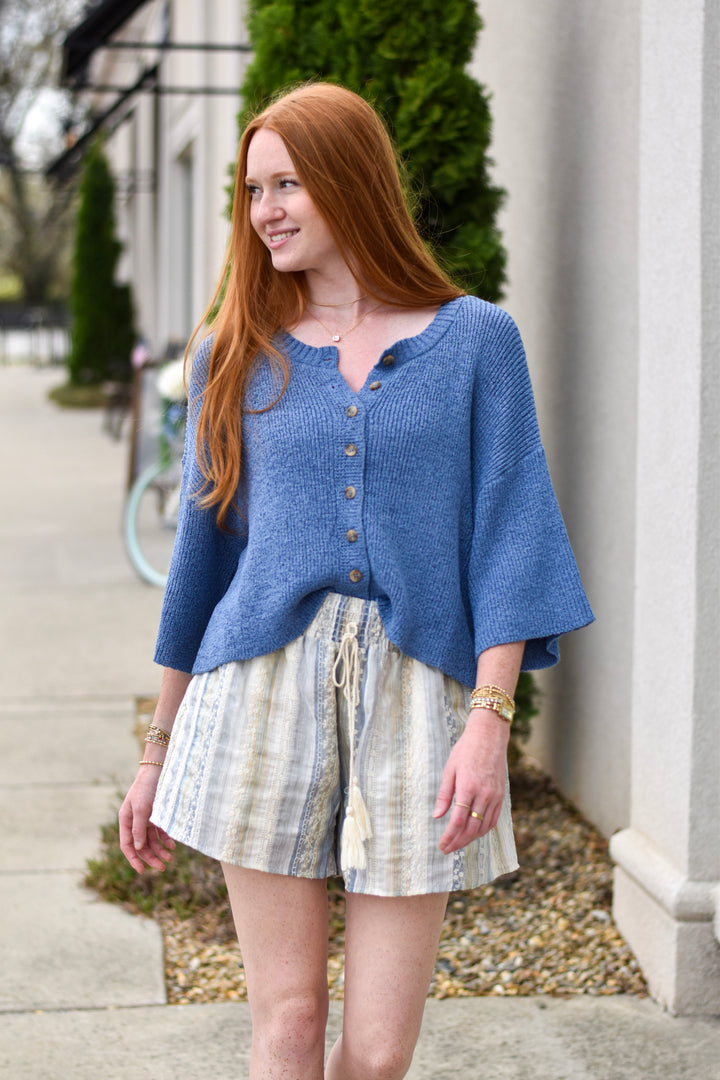 Coastal Stitch Embroidered Stripe Shorts