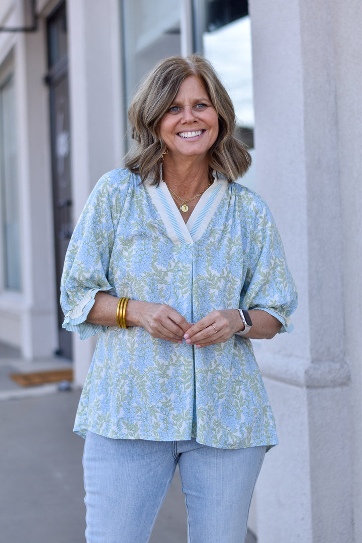 Soft Garden Stripe Trim Top