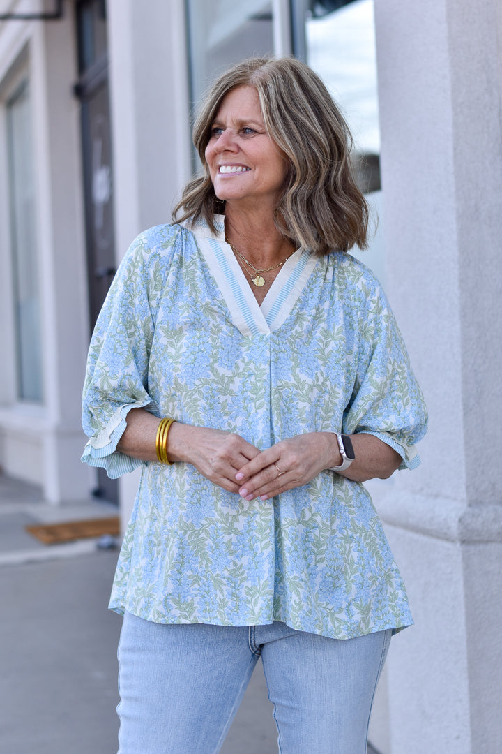 Soft Garden Stripe Trim Top