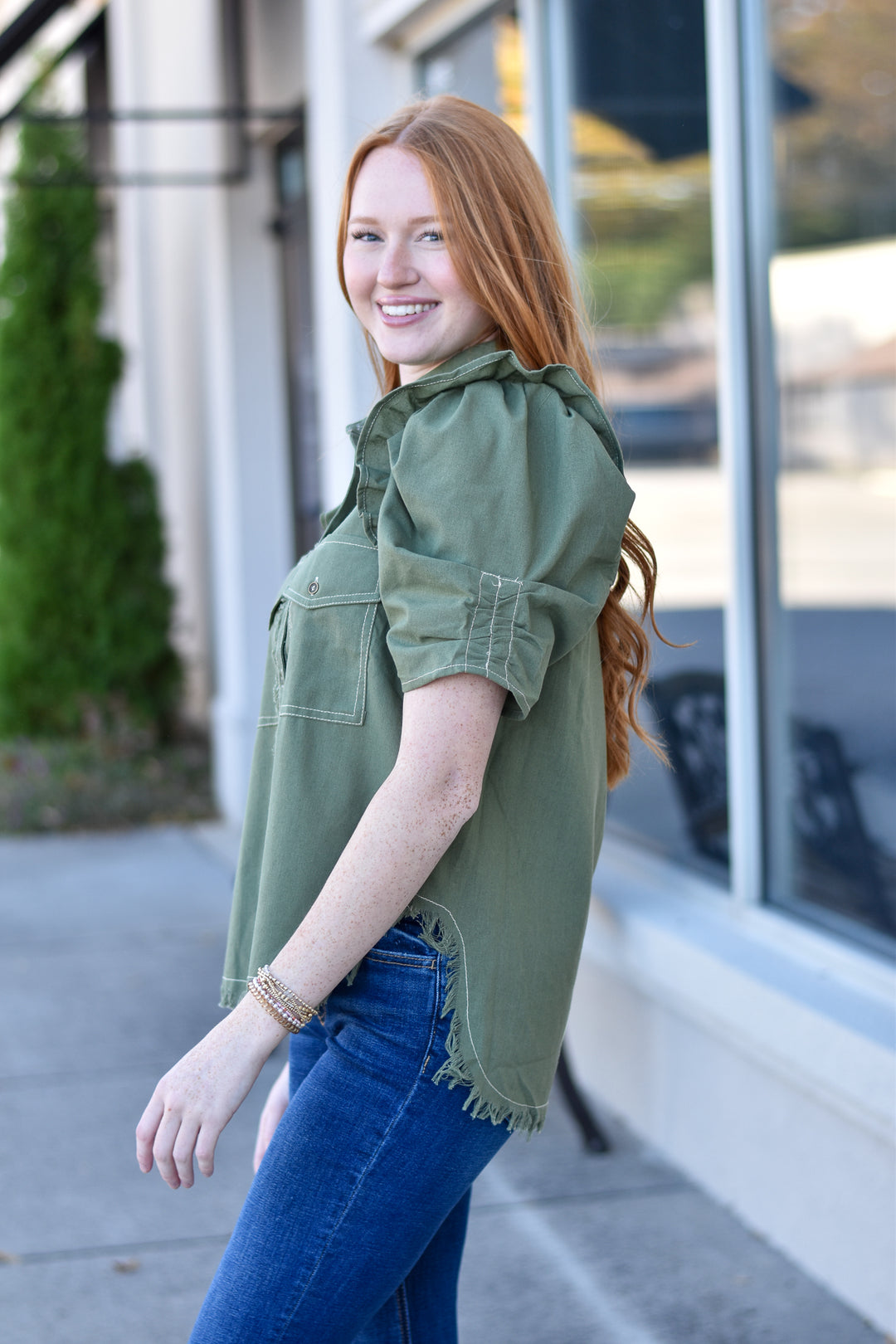 Ruffle Haven Button-Up Shirt