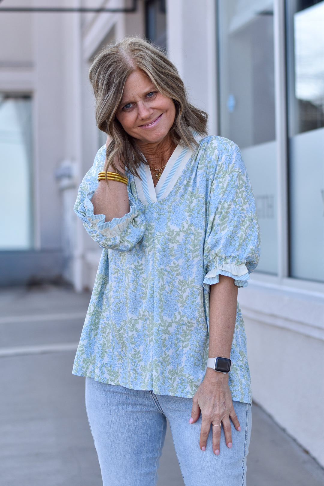 Soft Garden Stripe Trim Top