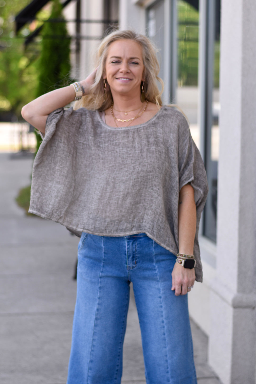 Tempo Paris Linen Poncho Top