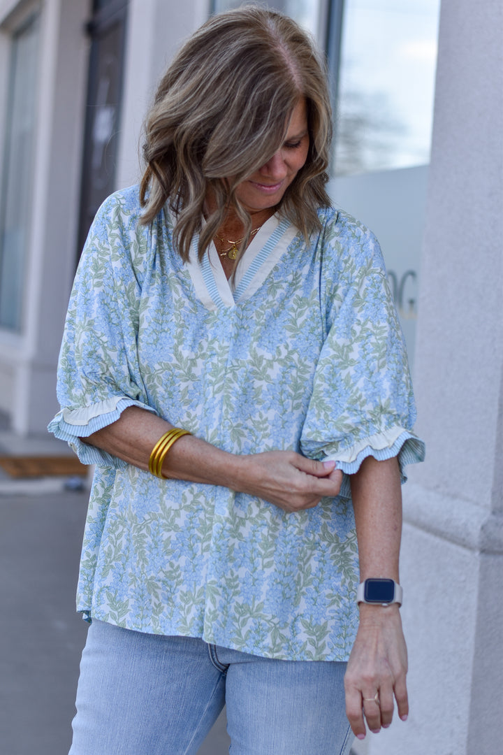 Soft Garden Stripe Trim Top