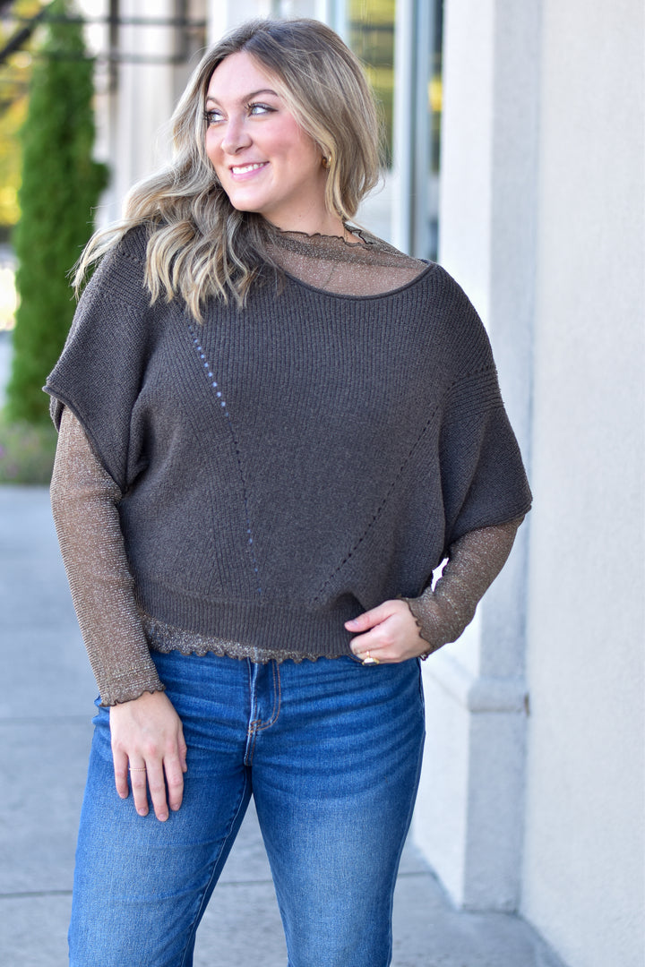 Glitter Sheer Mock Neck Top