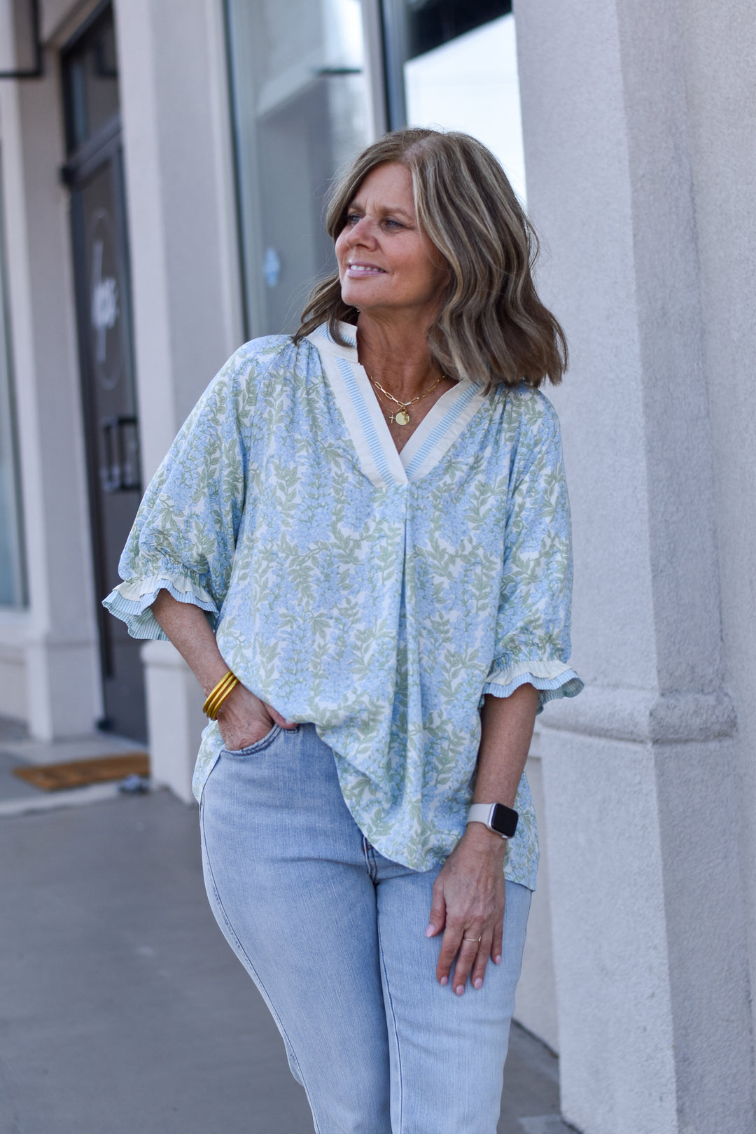 Soft Garden Stripe Trim Top