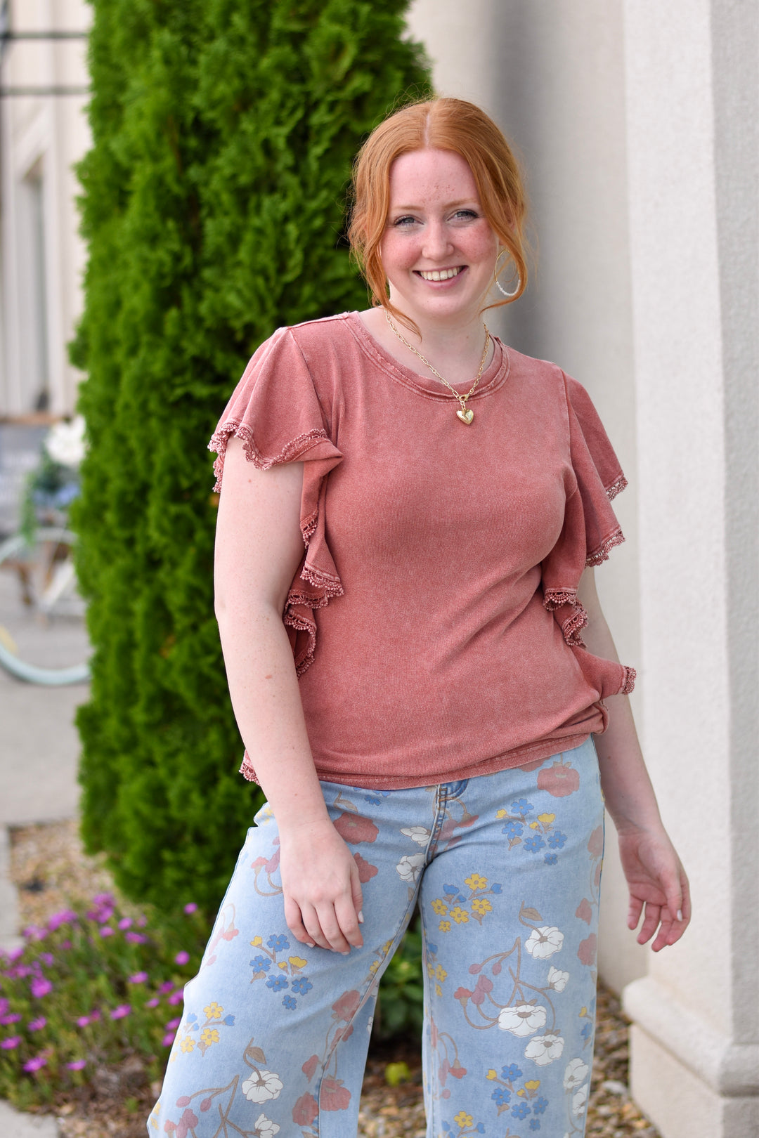 Easel's Mineral Wash Ruffle Top