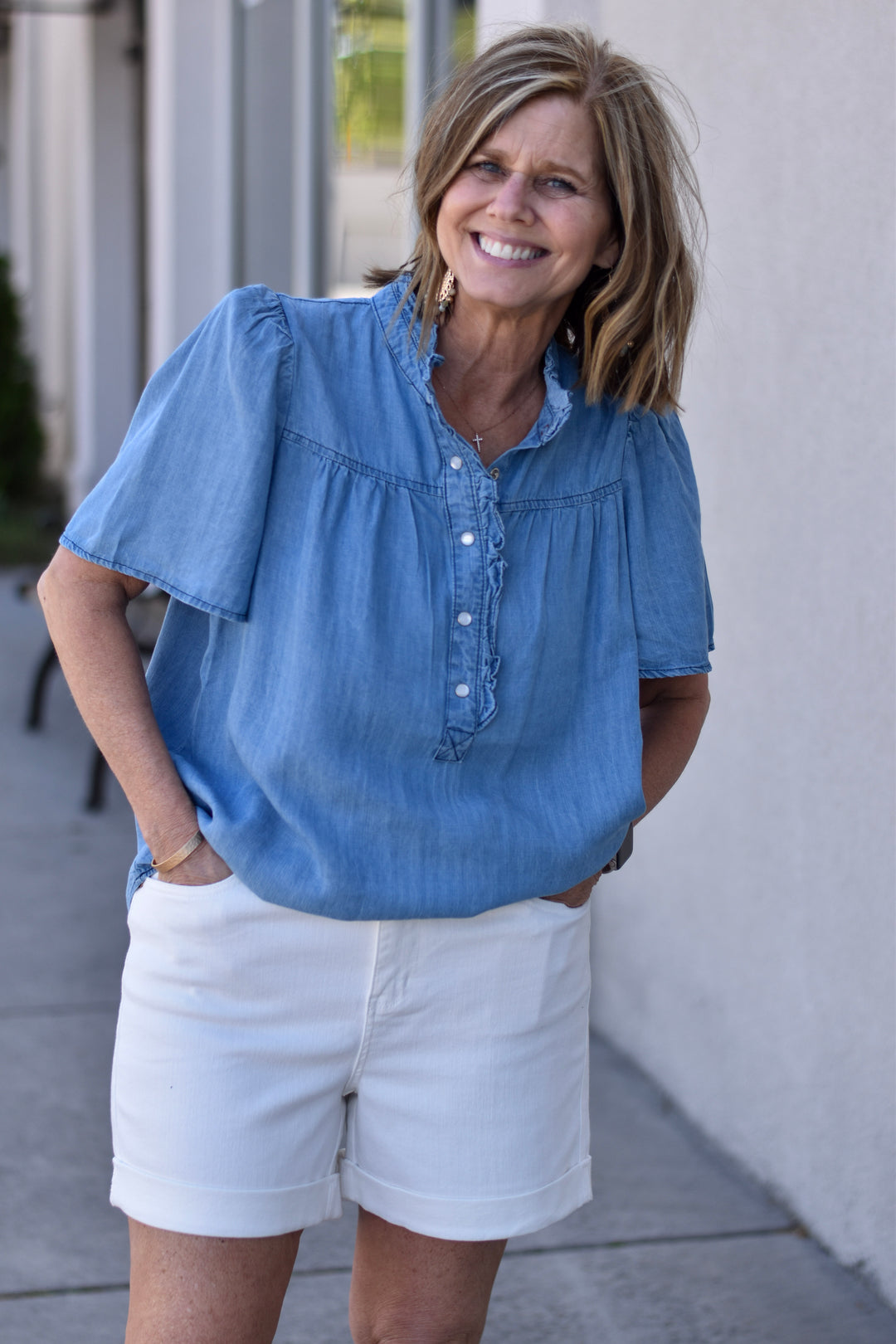 Sienna Ruffle Chambray Top