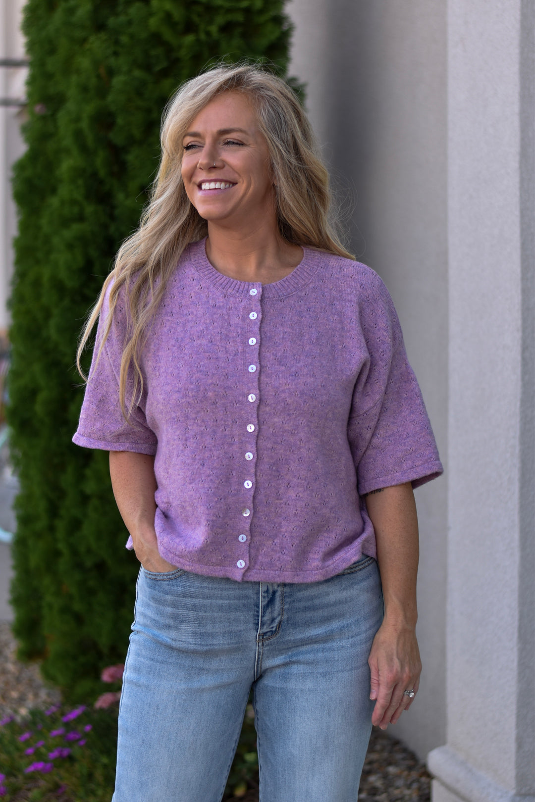 Anika Pointelle Short Sleeve Cardigan