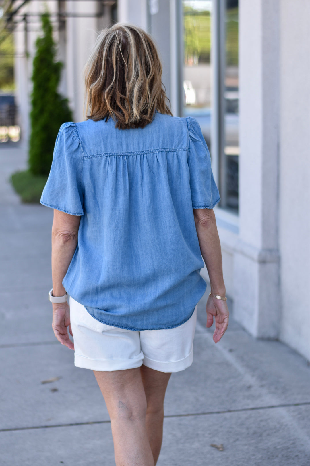 Sienna Ruffle Chambray Top