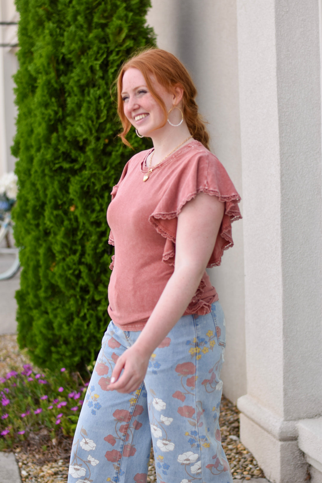 Easel's Mineral Wash Ruffle Top