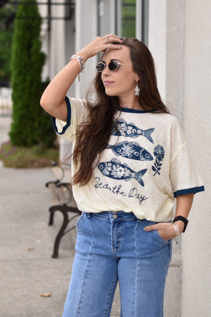 Natural Life Sea's Ringer Oversized Tee Shirt