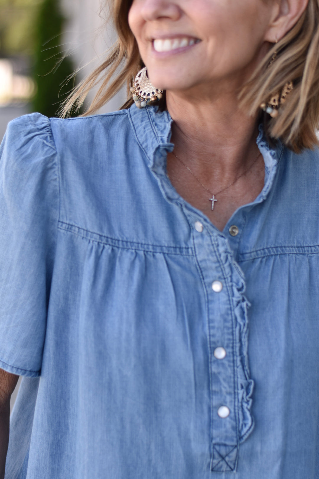 Sienna Ruffle Chambray Top