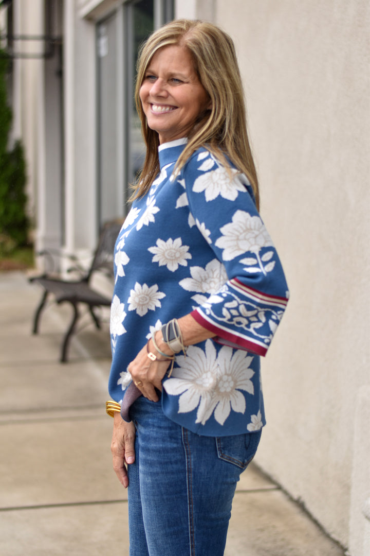 Fate Floral Border Jacquard Sweater