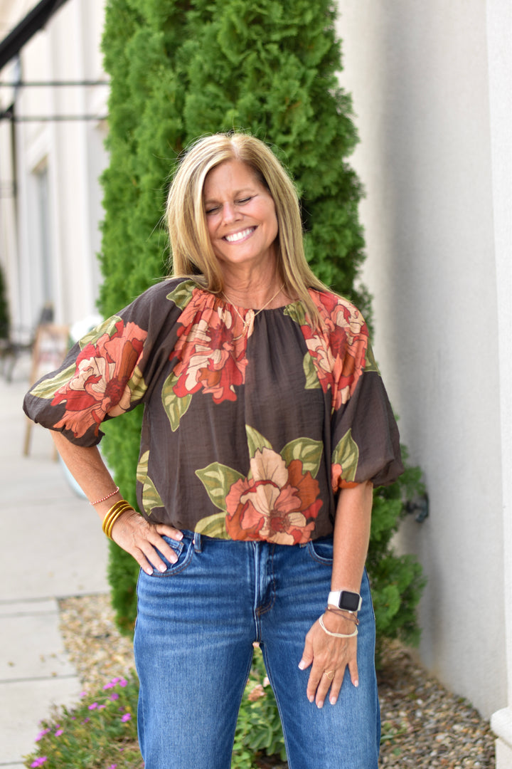 THML Floral Print Bubble Hem Top