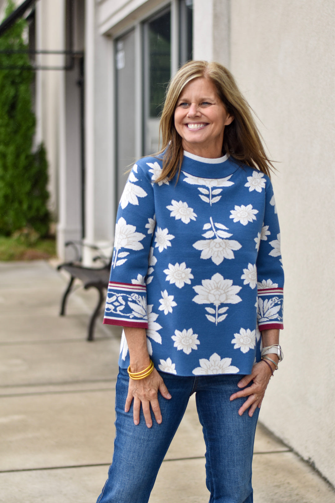 Fate Floral Border Jacquard Sweater