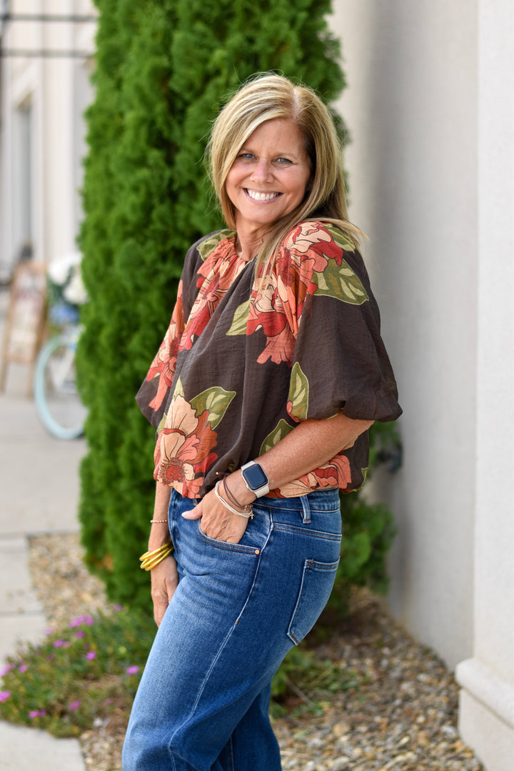 THML Floral Print Bubble Hem Top