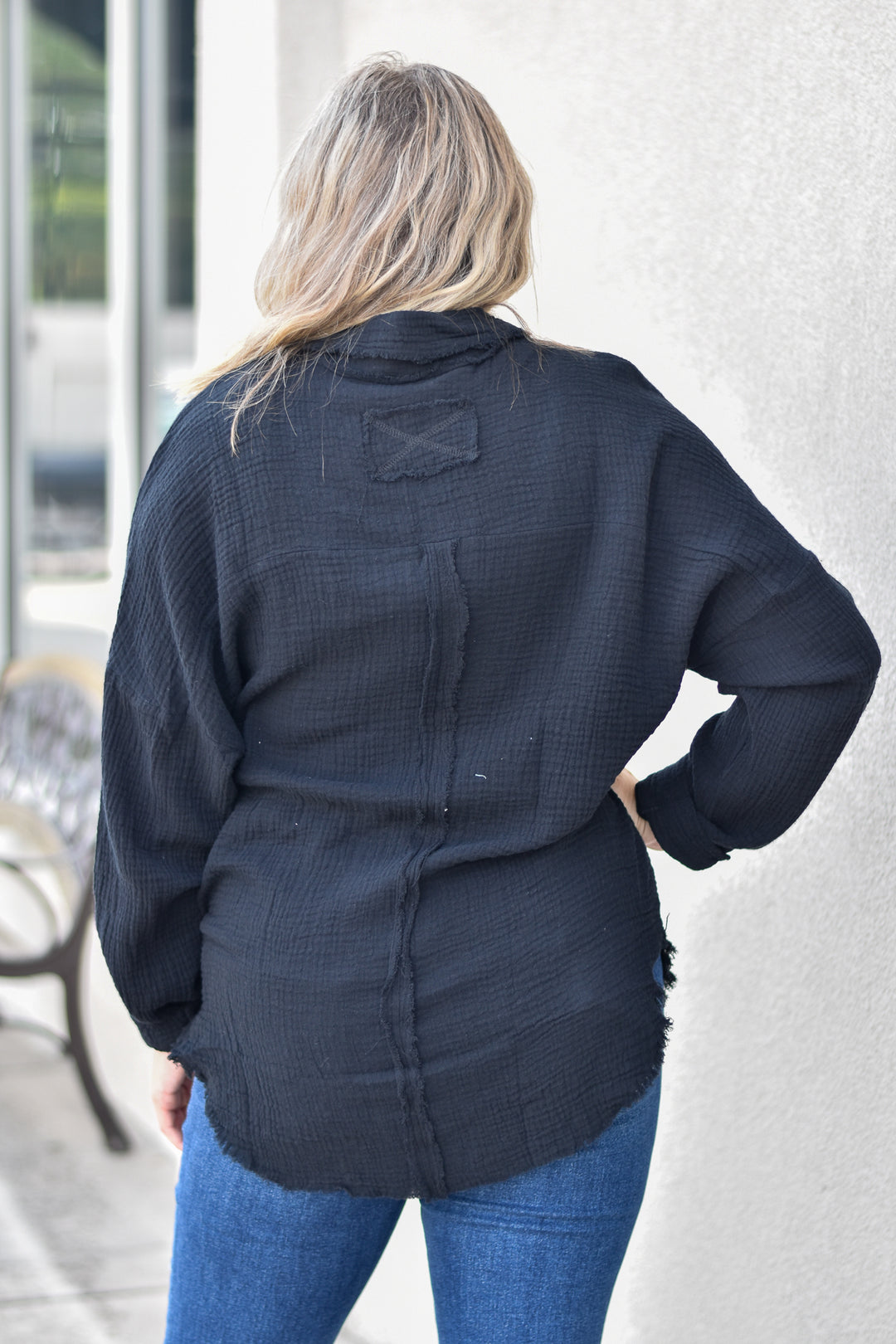 Gauze Button Up Fray Hem Top