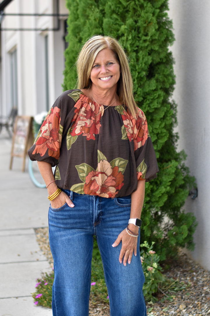 THML Floral Print Bubble Hem Top