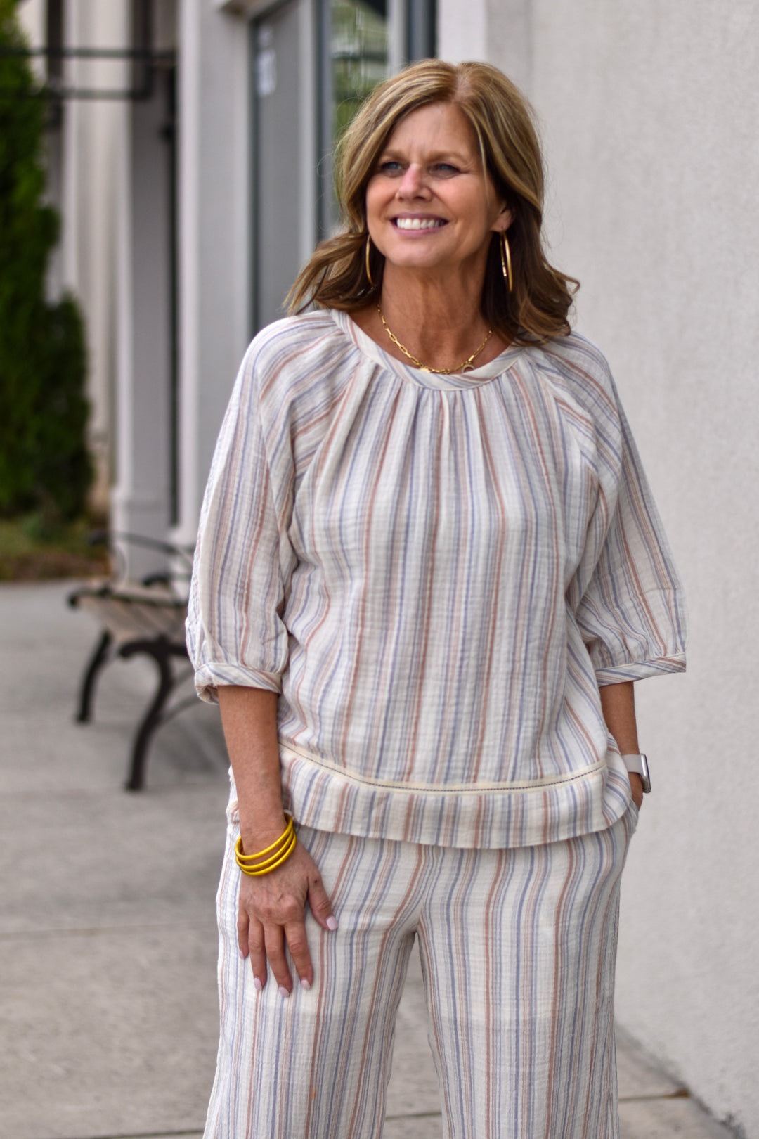 Sunset Stripes Cotton Gauze Blouse