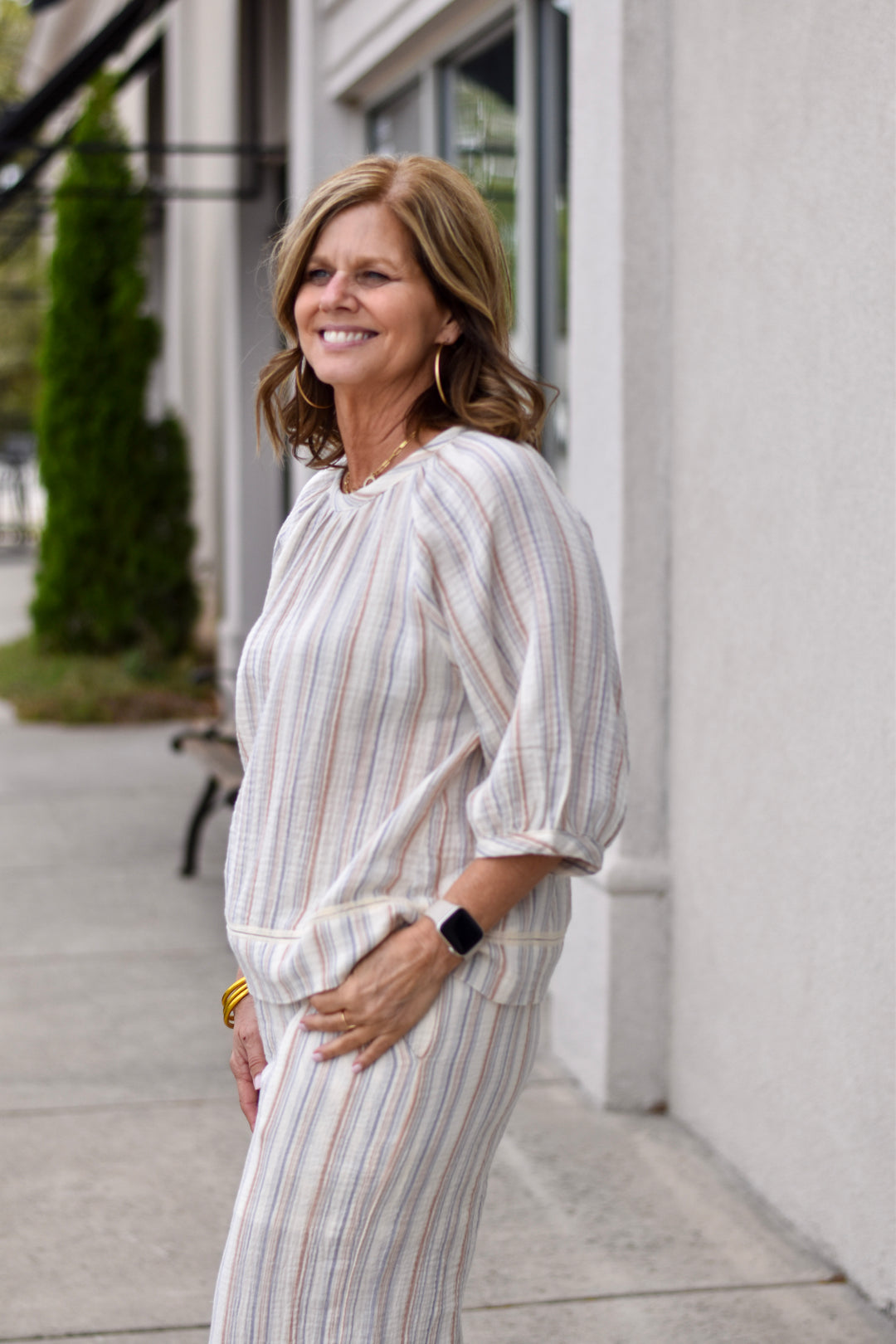 Sunset Stripes Cotton Gauze Blouse