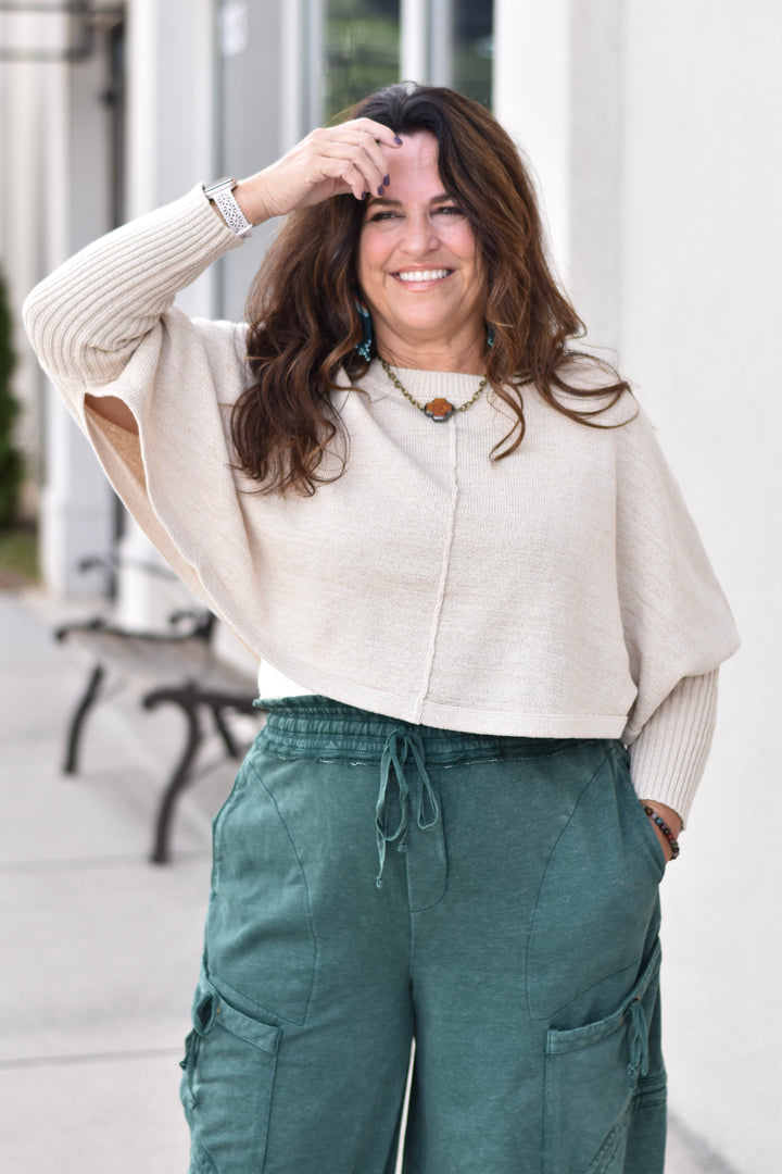 Effortless Dolman-Sleeve Cropped Sweater