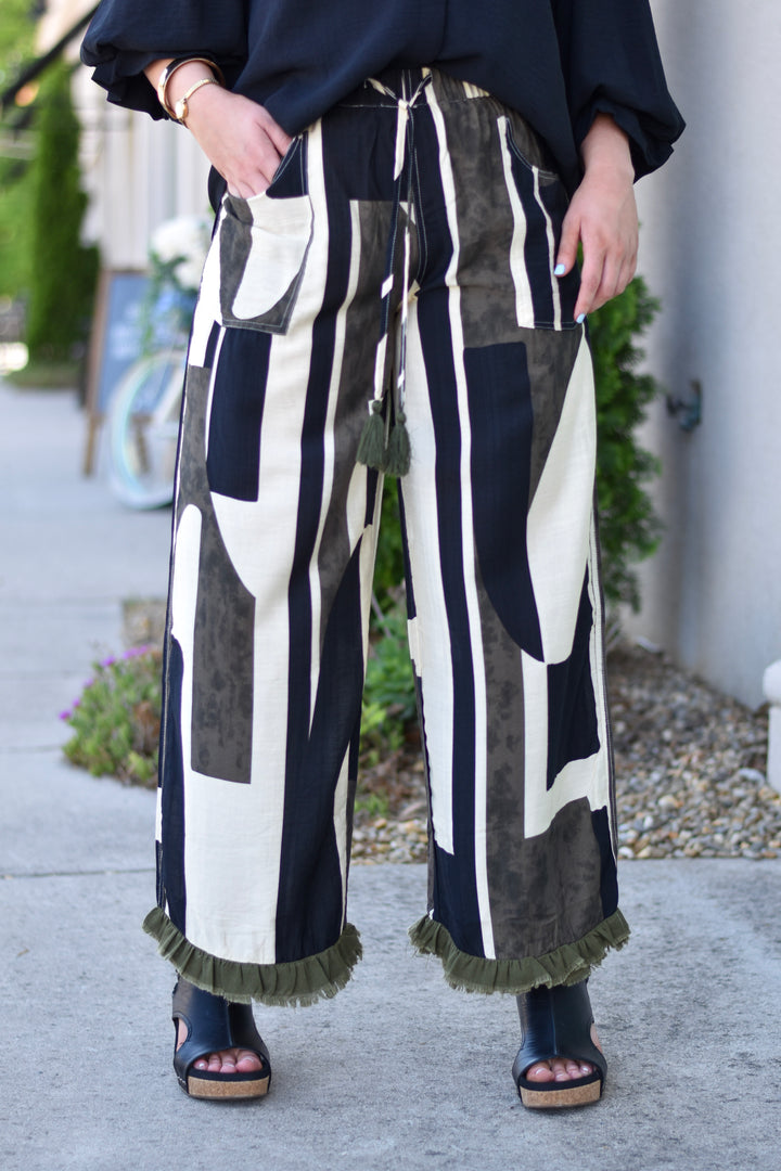 Geo Tassel Ruffle Pants