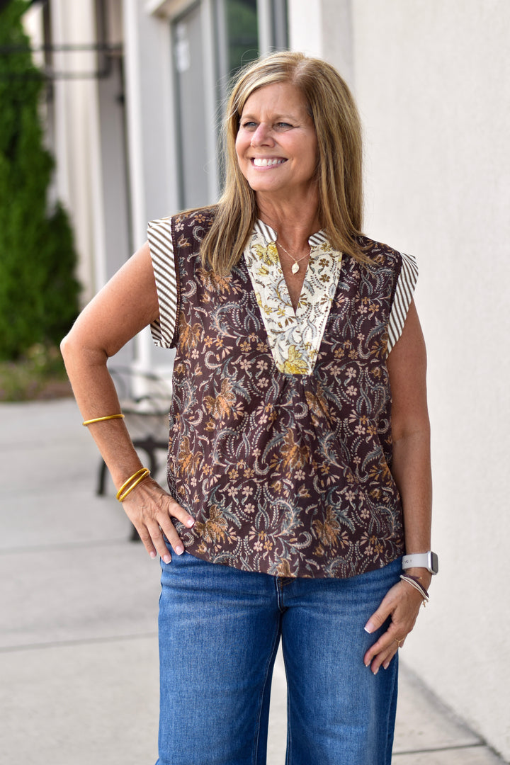 THML Sleeveless Flower Print Top