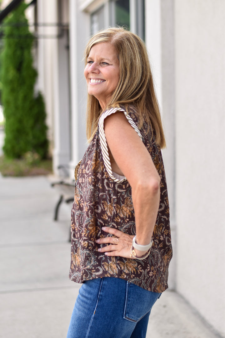 THML Sleeveless Flower Print Top