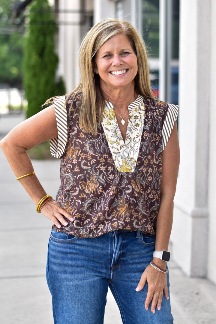 THML Sleeveless Flower Print Top