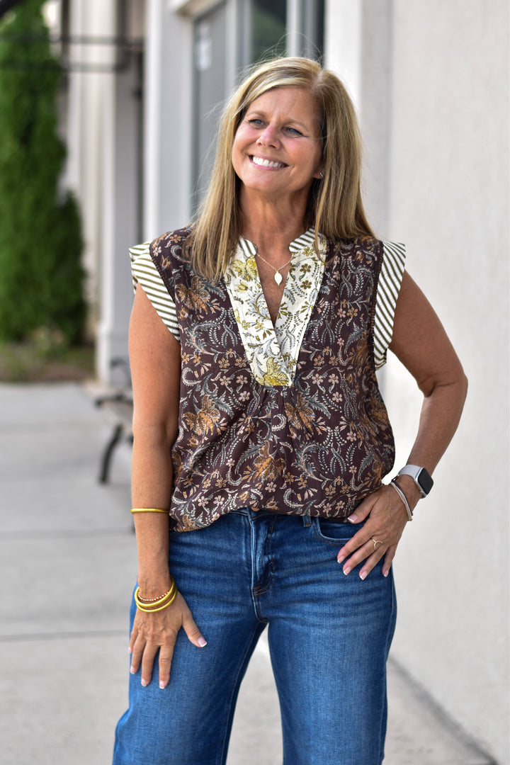 THML Sleeveless Flower Print Top