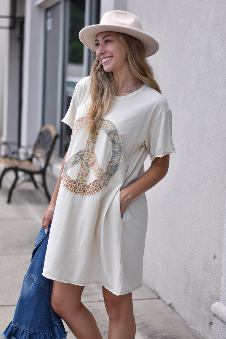 Peace Washed Cotton T-Shirt Dress