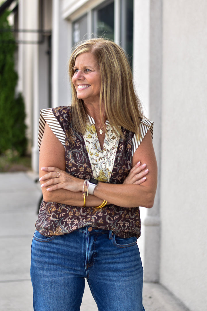 THML Sleeveless Flower Print Top