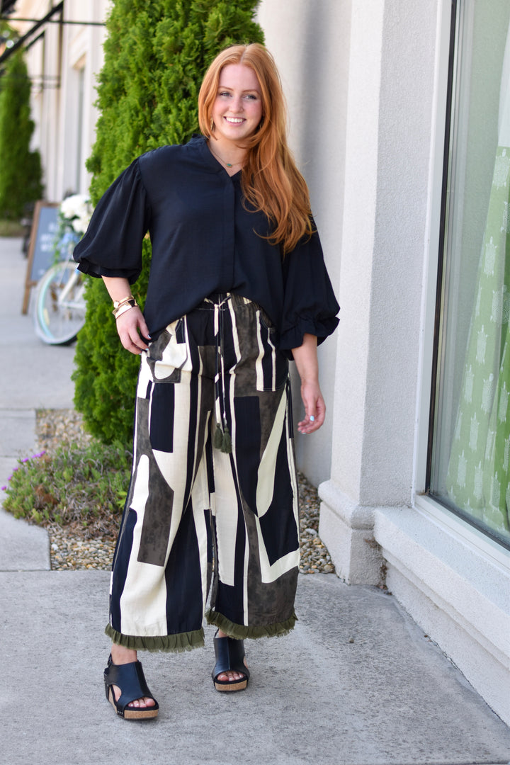 Geo Tassel Ruffle Pants