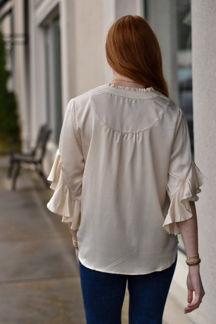 Satin Charm Bell Sleeve Top