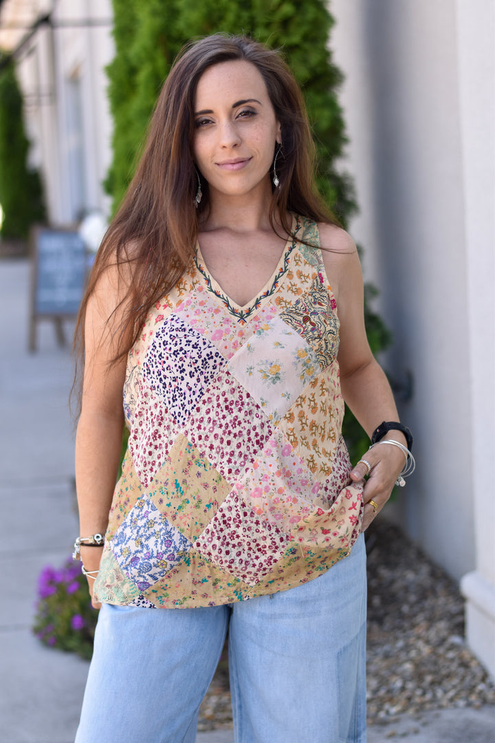 Boho Patchwork Embroidered Tank Top