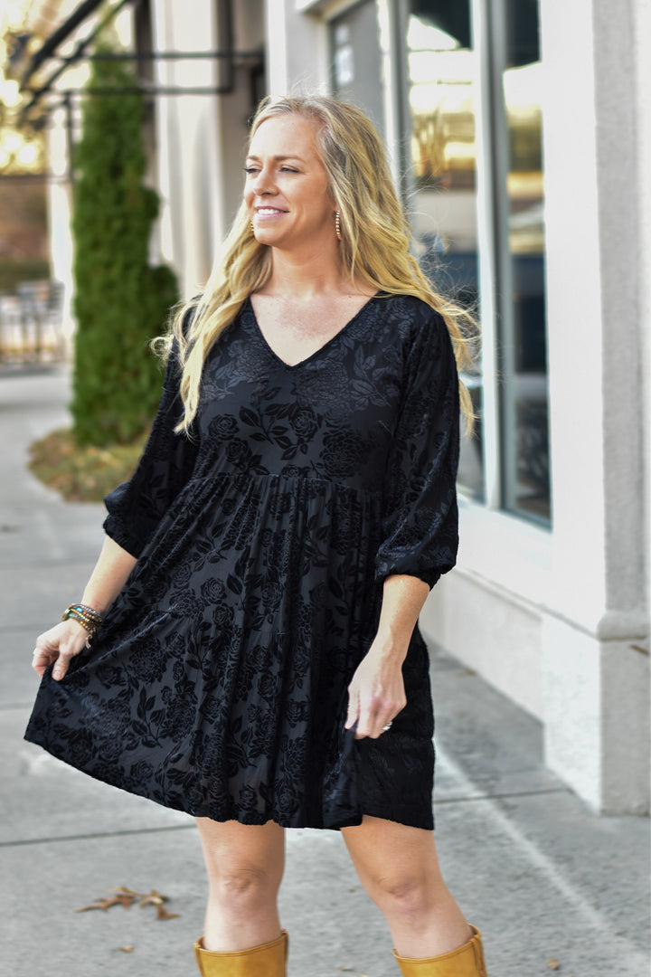 Midnight Velour Babydoll Dress