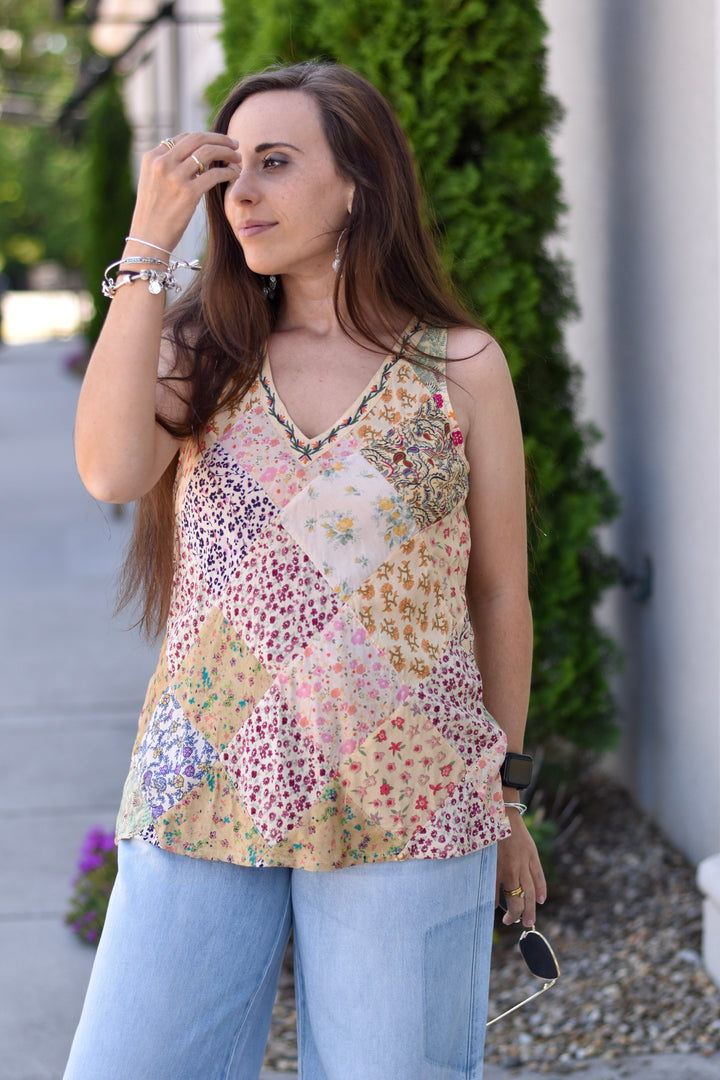Boho Patchwork Embroidered Tank Top