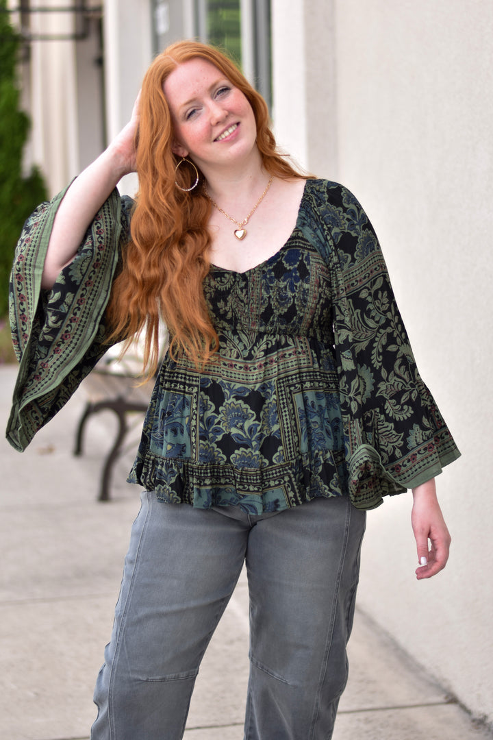 Midnight Boho Bell Sleeve Top