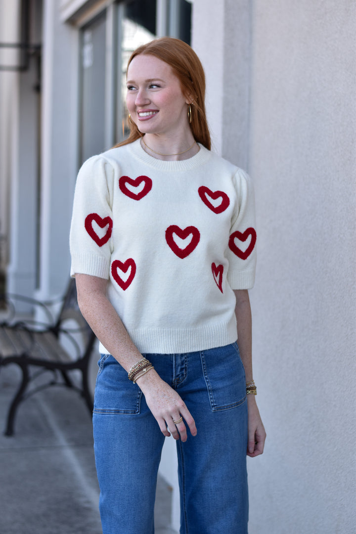 Heart Pattern Knit Sweater