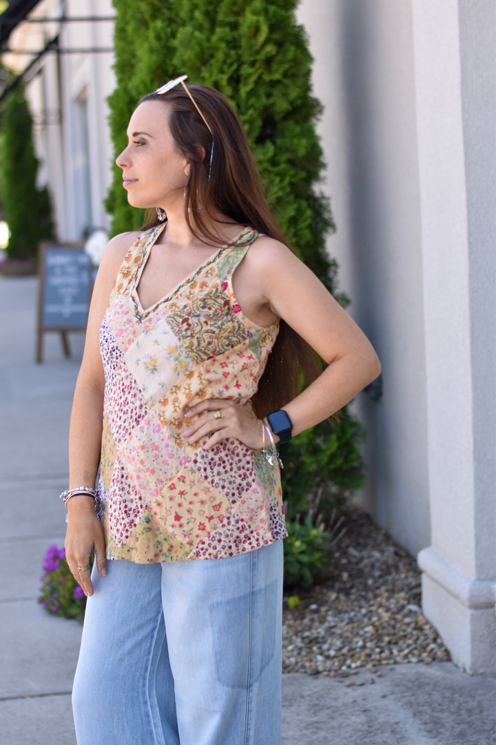 Boho Patchwork Embroidered Tank Top