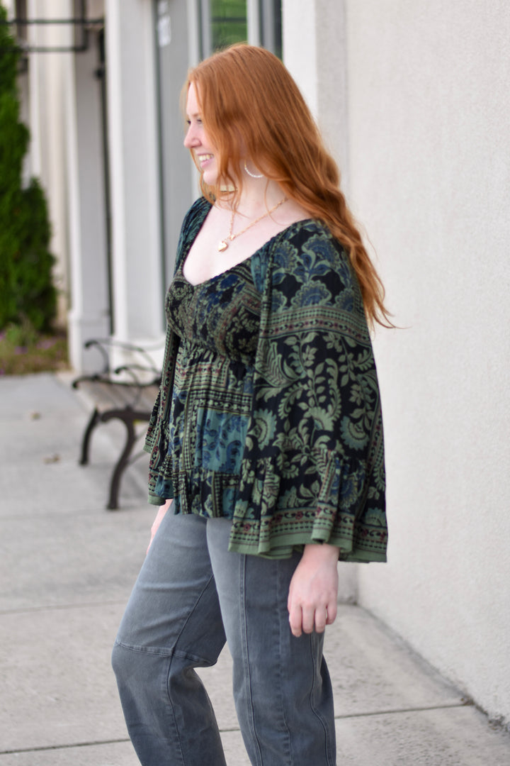 Midnight Boho Bell Sleeve Top