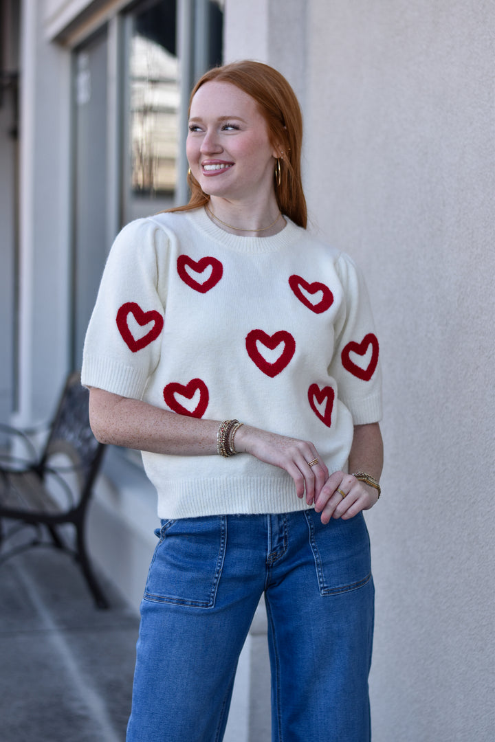 Heart Pattern Knit Sweater