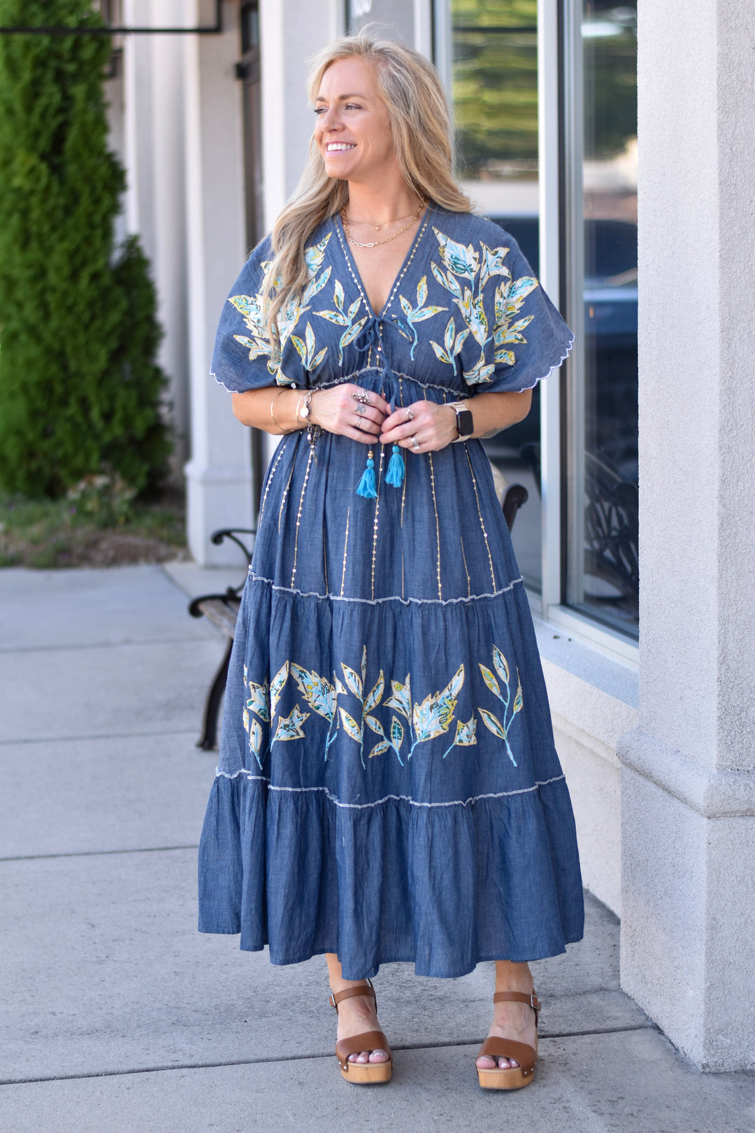 Pol Embroidered Cotton Denim Dress