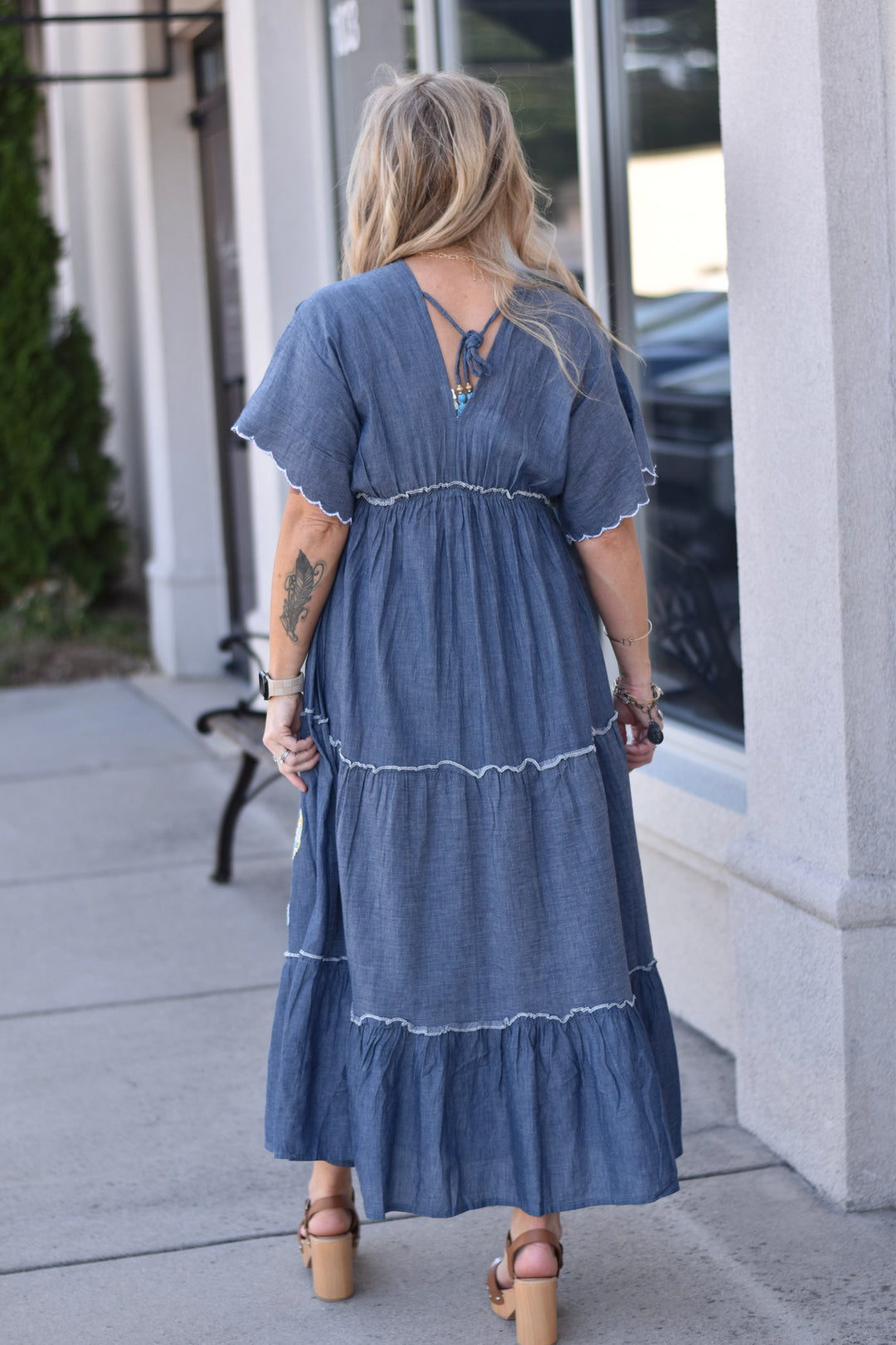 Pol Embroidered Cotton Denim Dress