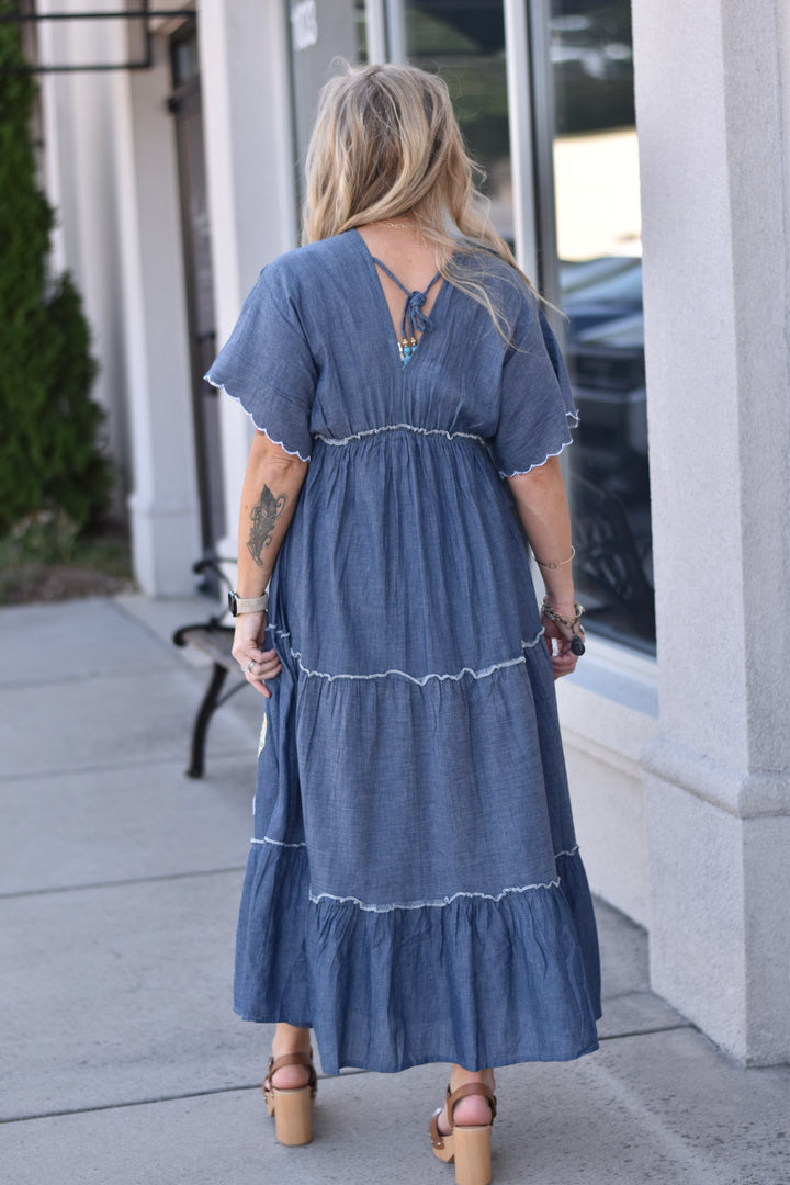 Pol Embroidered Cotton Denim Dress