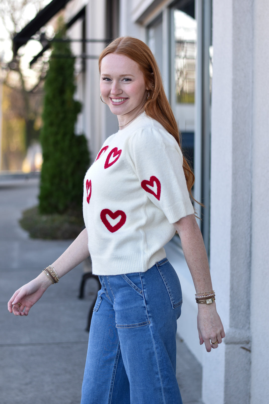 Heart Pattern Knit Sweater